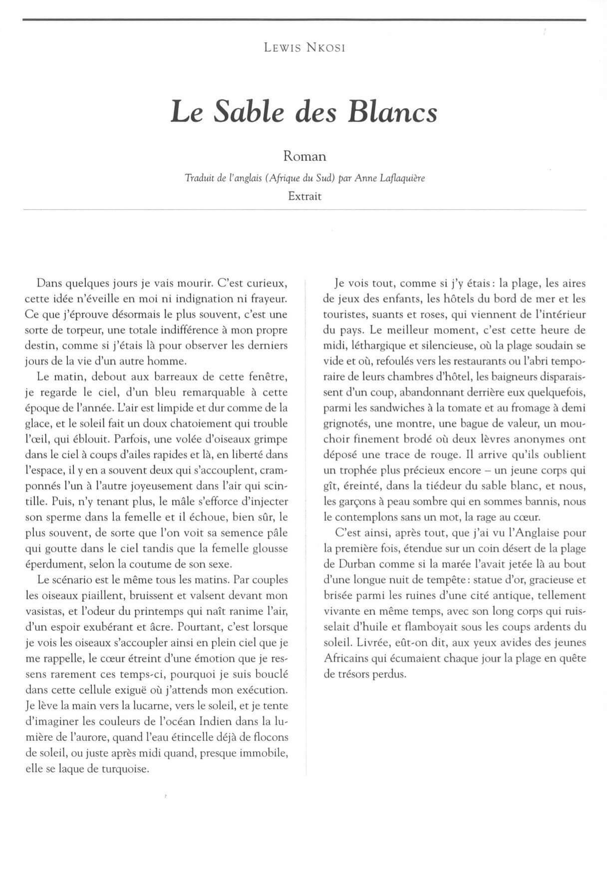 Le sable des blancs, Lewis Nkosi